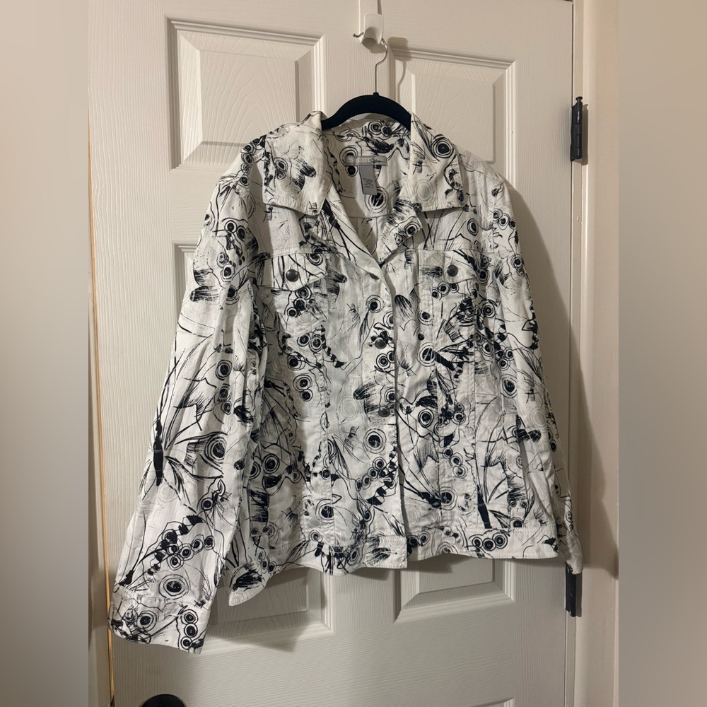 Chico's White Jacket with Black Floral Print